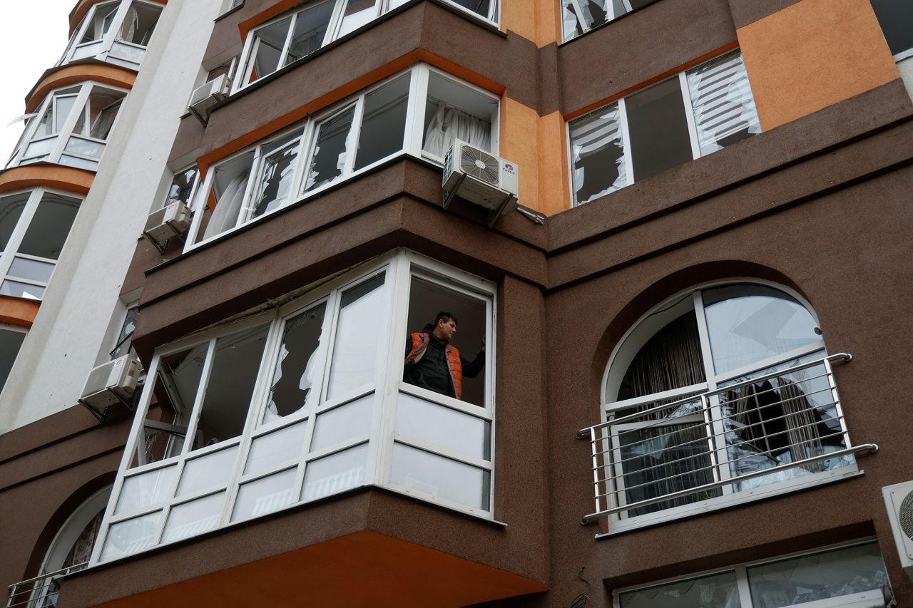 Damage to a residential building by a Russian drone strike in Kyiv,?Ukraine, on?December 30.