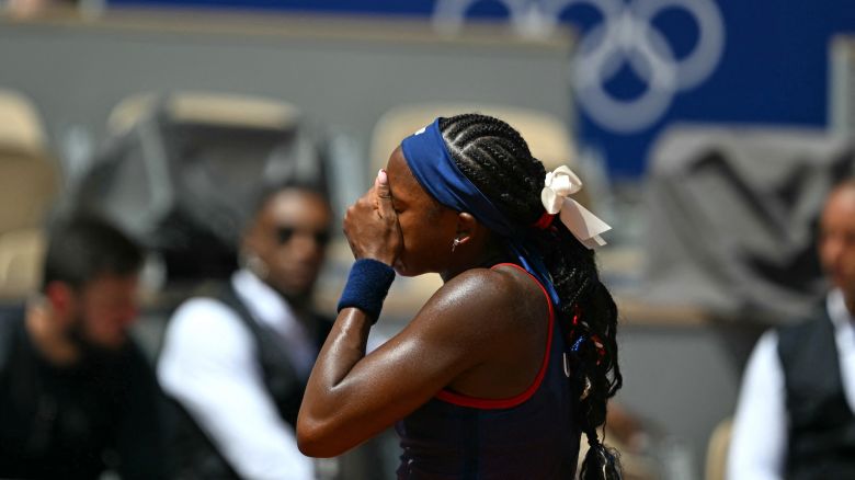 Coco Gauff reacts after a call goes against her while playing Croatia's Donna Vekić on Court Philippe-Chatrier at Roland Garros on Tuesday.