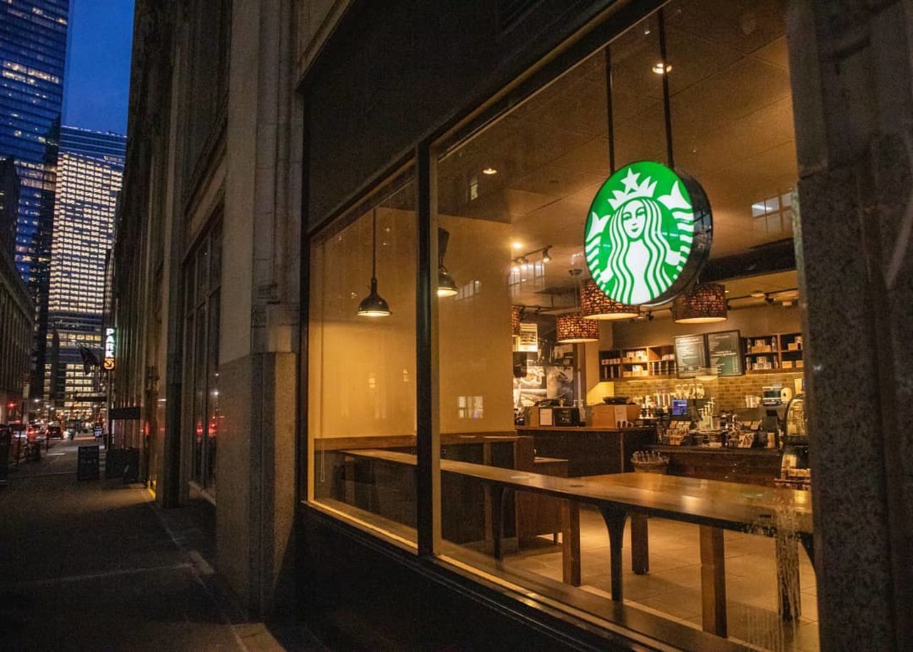 An empty Starbucks in New York on Monday.