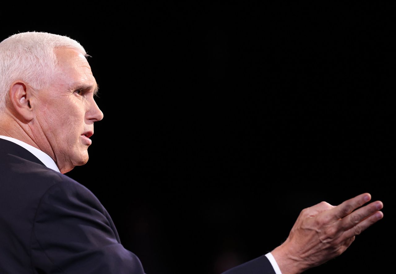 Vice President Mike Pence speaks during the vice presidential debate in Salt Lake City on Wednesday. 