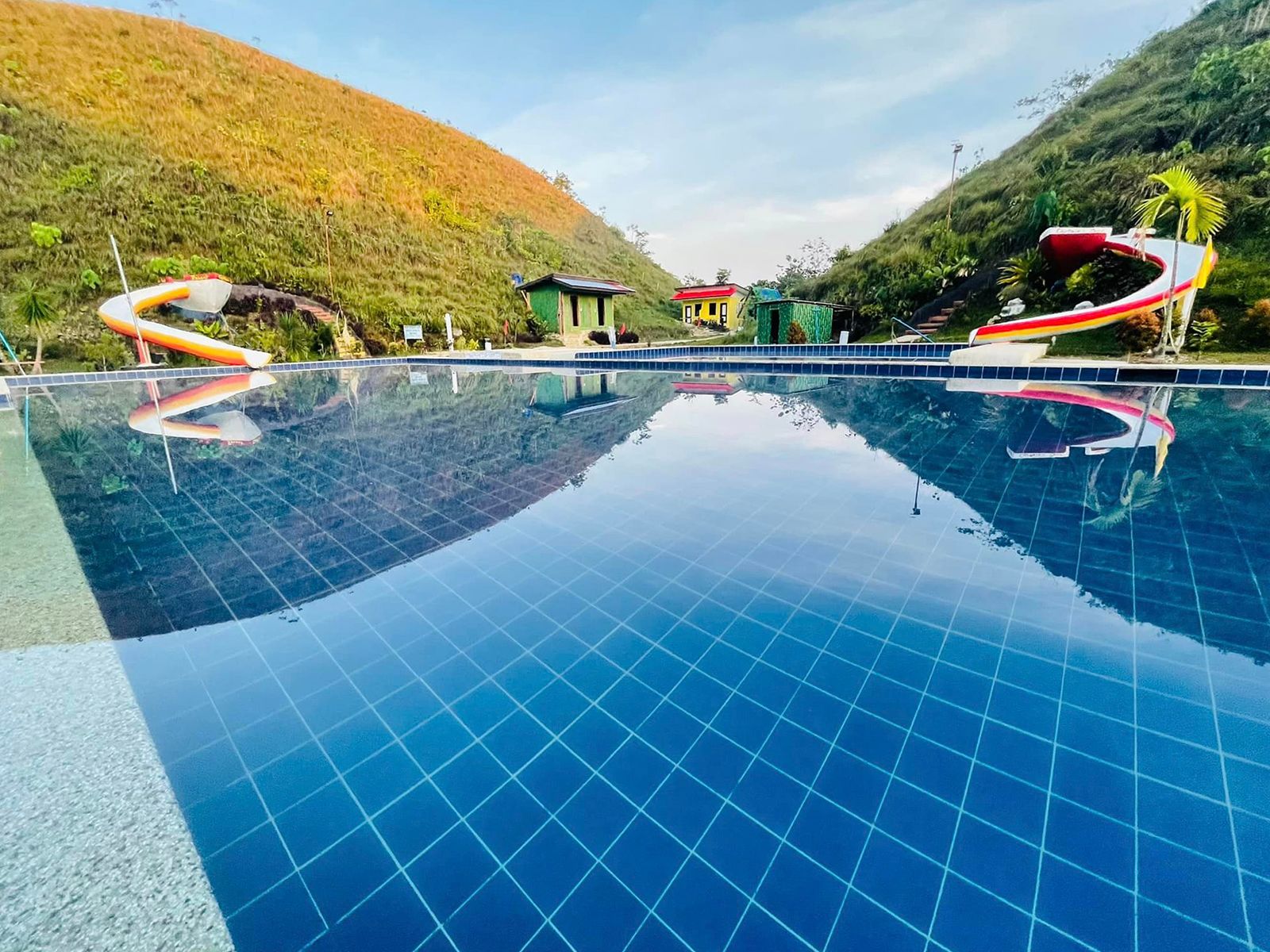 A pool and several waterslides seen at the hotly debated resort.