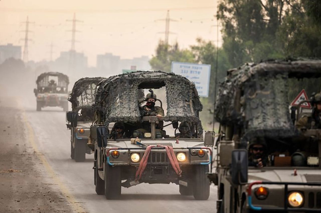 Israeli forces patrol areas along the Israeli-Gaza border on October 10.