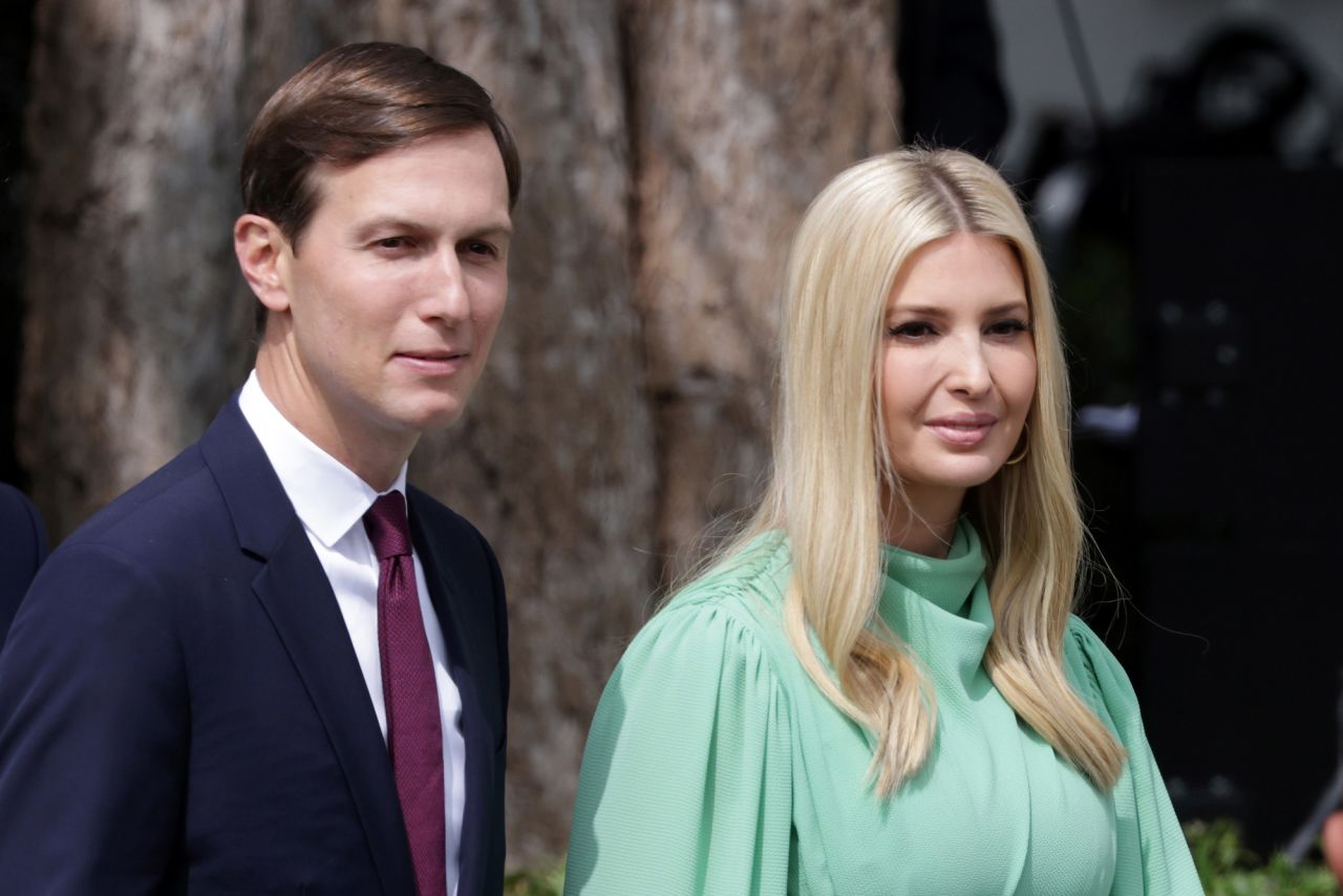 Special adviser to the president Jared Kushner and Ivanka Trump arrive to the signing ceremony of the Abraham Accords on the South Lawn of the White House on September 15 in Washington, DC. 