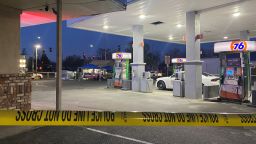 Police tape blocks off the gas station where a 2-year-old was hit and killed in California.