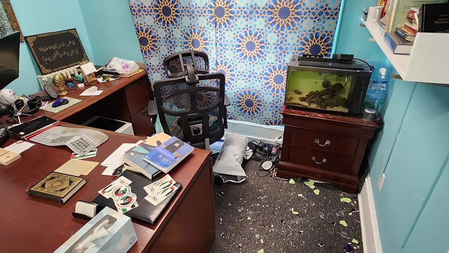 The CILRU chairwoman said vandalism included shattered windows, vandalized TVs, broken printers, smashed art work and the destruction of a Palestinian flag.