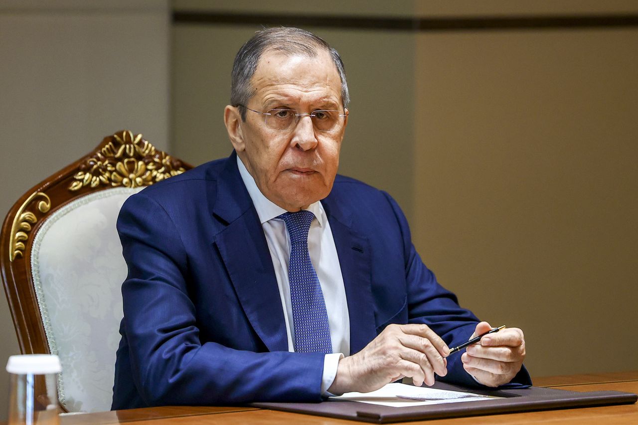 Russian Foreign Minister Sergey Lavrov attends the 4th ministerial conference of countries neighboring Afghanistan in Samarkand, Uzbekistan on April 14.