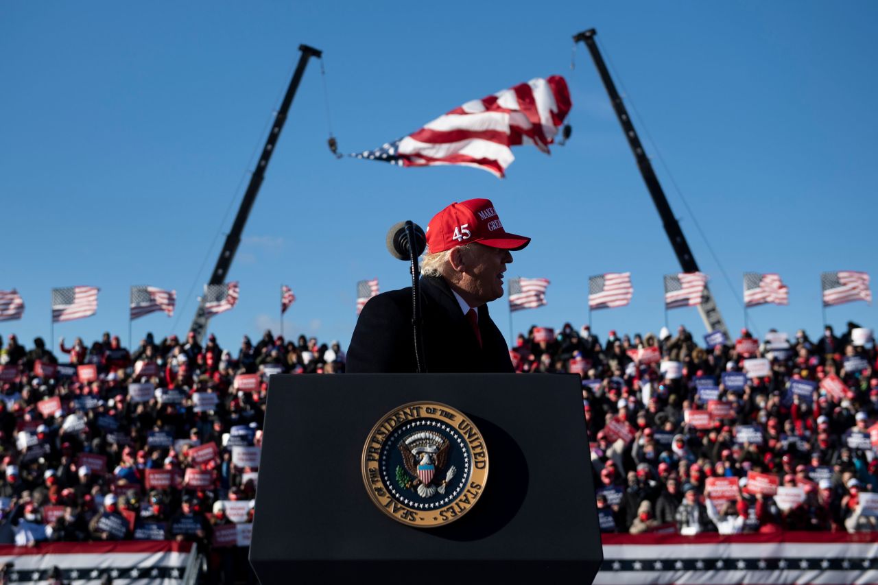 President Donald Trump speaks at a rally at Wilkes-Barre Scranton International Airport in Avoca, Pennsylvania, on Monday, November 2.