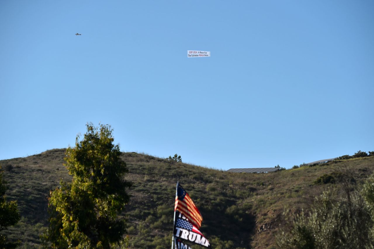 The DNC Flies A Banner Plane Over The Reagan Library And A Billboard Truck Outside With A Tagline Of "GOP:2024 Race For The Extreme MAGA Base Before The RNC Debate." on September 27, 2023 in Simi Valley, California.