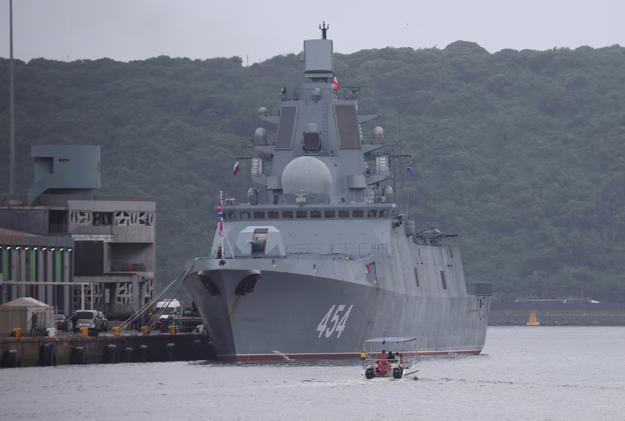 The Russian frigate Admiral Gorshkov is docked in Durban, South Africa, on February 17 en route to scheduled naval exercises with the South African and Chinese navies.