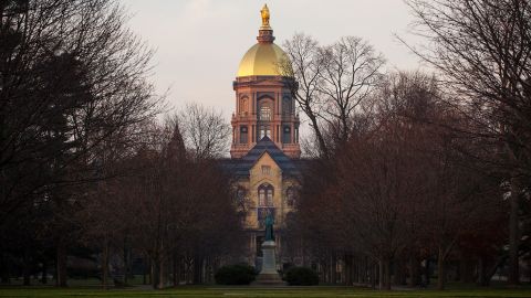 The Golden Dome sits atop the main administration building at the University of Notre Dame.