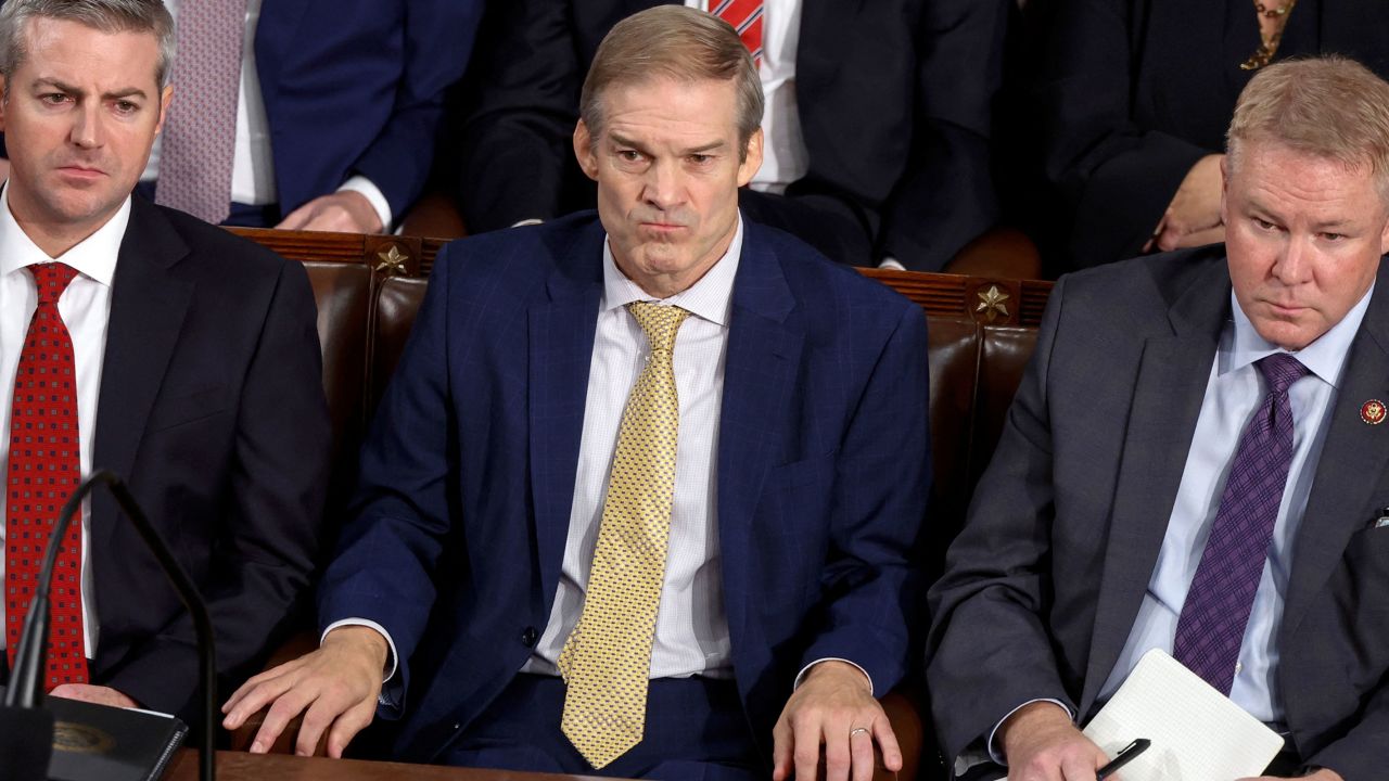 Rep. Jim Jordan reacts as he appears to come up short of the number of votes needed to be elected Speaker during the first round of voting for a new Speaker on the floor of the House of Representatives at the U.S. Capitol in Washington, DC, on Tuesday.