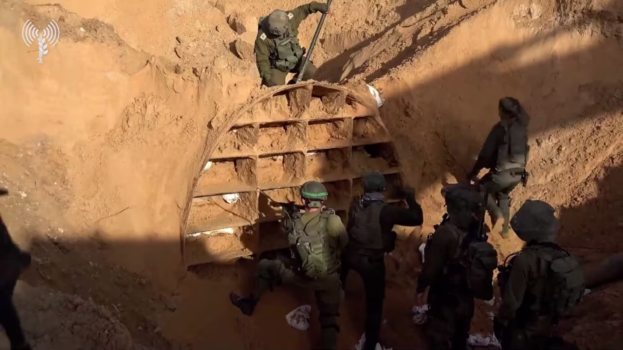IDF soldiers gain access to a Hamas tunnel in Gaza in this screengrab from an undated video released by the IDF.