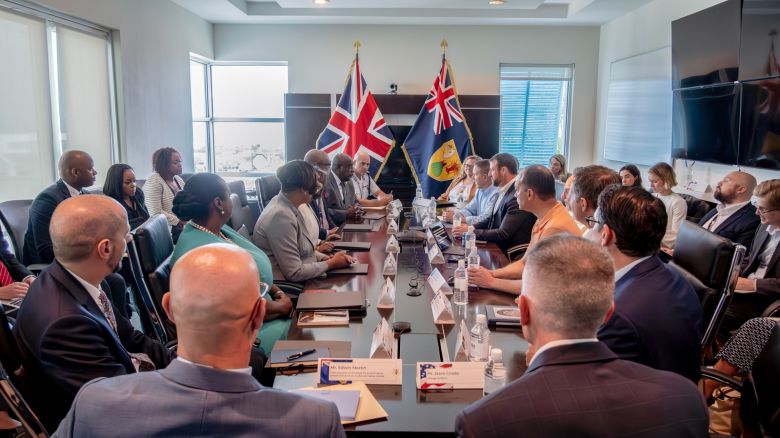 This photo from the Turks and Caicos Islands Governor's Office on Monday shows a US congressional delegation visiting Turks and Caicos to discuss the recent arrests of US nationals.