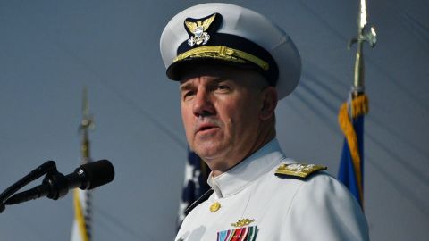Adm. Karl Schultz speaks during a change of command ceremony at Coast Guard Headquarters in Washington, DC, in June 2018. 