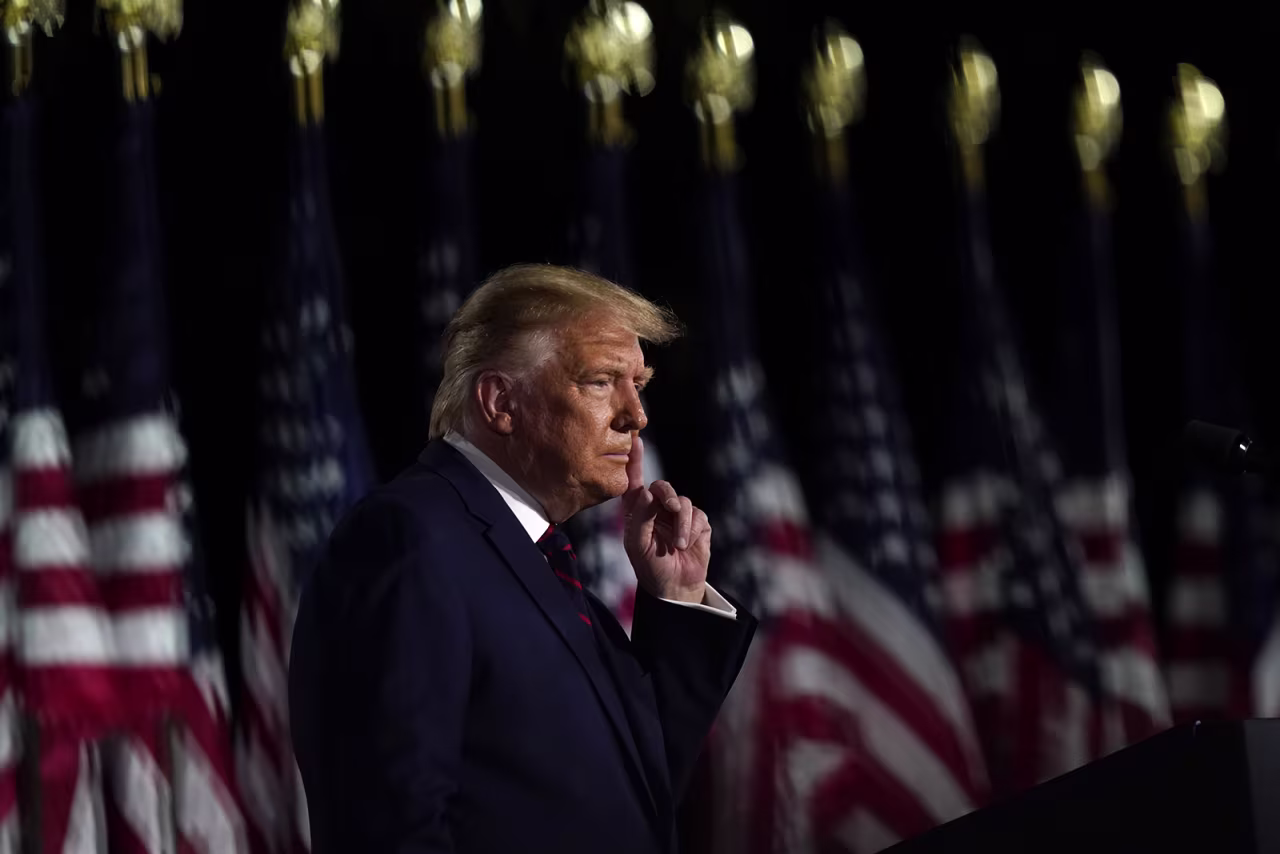 President Donald Trump speaks from the South Lawn of the White House on the fourth day of the Republican National Convention on Thursday in Washington.