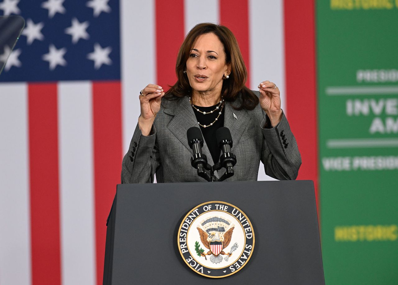 Vice President Kamala Harris delivers remarks about the Biden-Harris Administration's historic investments in climate action in Charlotte North Carolina on April 4. 