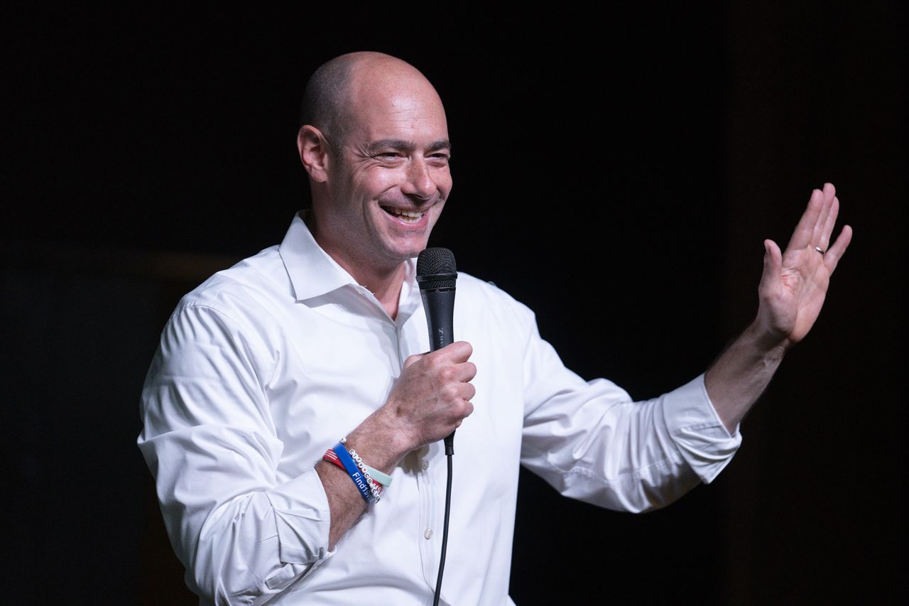 Ohio Democratic House candidate Greg Landsman speaks at a rally in Cincinnati on November 3.