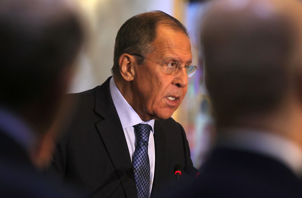 File photograph of Russian Foreign Minister Sergey Lavrov in Baghdad on October 7.