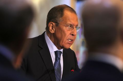 File photograph of Russian Foreign Minister Sergey Lavrov in Baghdad on October 7.