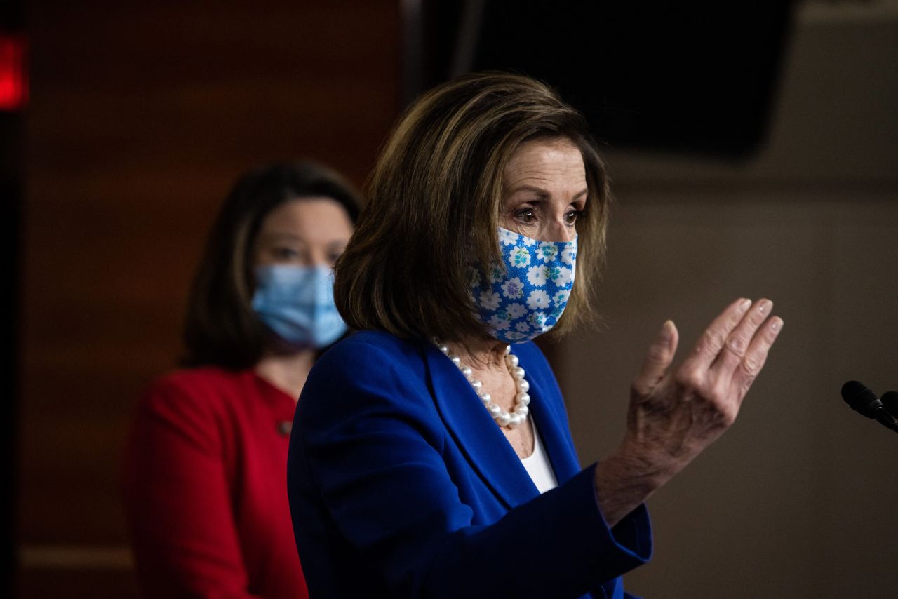 Speaker of the House Nancy Pelosi speaks during a news conference on Capitol Hill on March 19 in Washington, DC. 