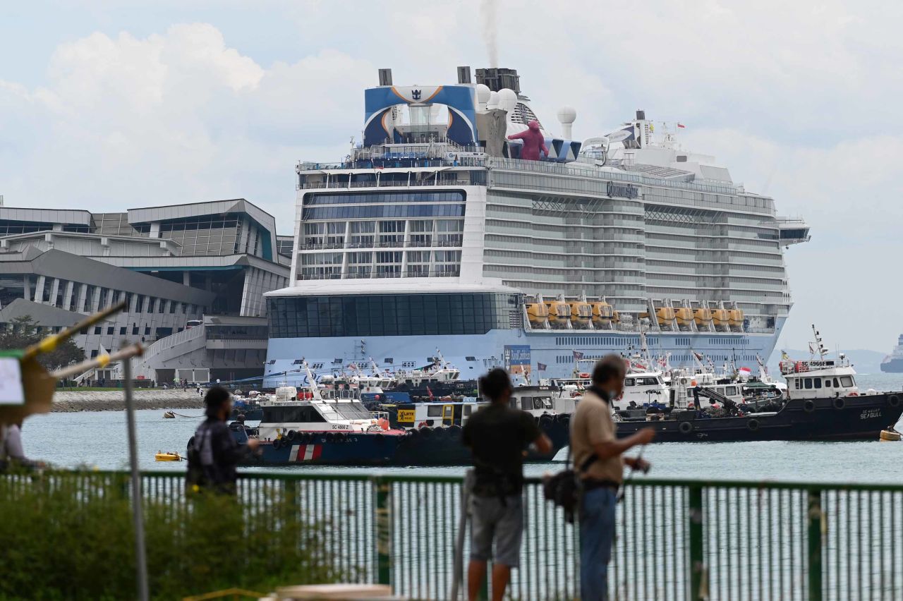 The Royal Carribean International cruise ship Quantum of the Seas is seen docked at Marina Bay Cruise Centre in Singapore on December 9.