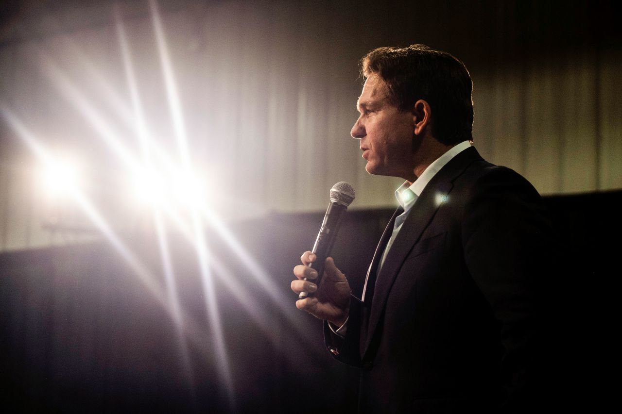 Florida Gov. Ron DeSantis speaks in Iowa City on October 20.