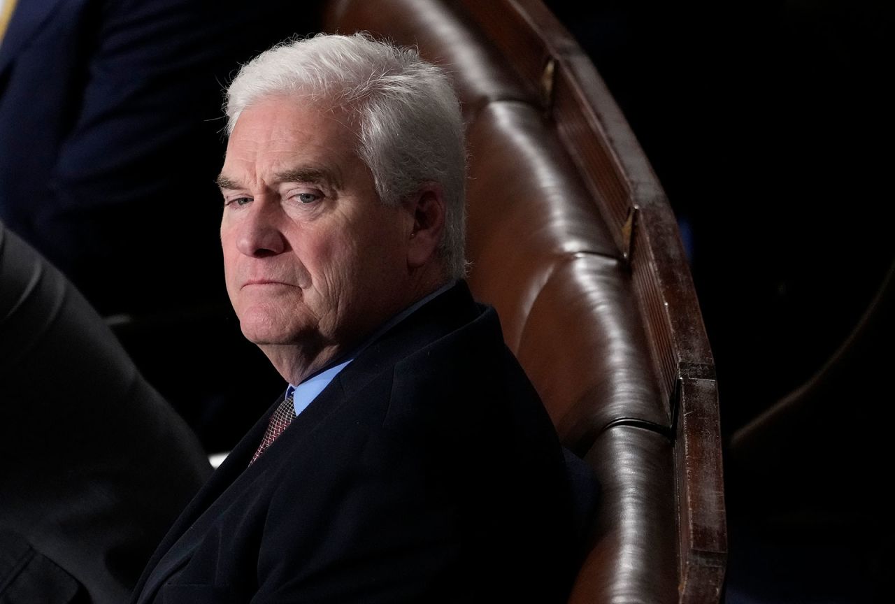 Emmer) watches as the House of Representatives votes for a third time on whether to elevate Rep. Jim Jordan  to Speaker of the House on Friday, October 20