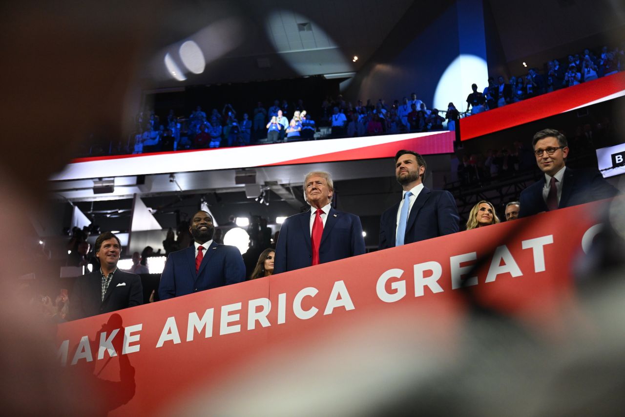 Donald Trump is seen at the Republican National Convention in Milwaukee, Wisconsin, on Monday.