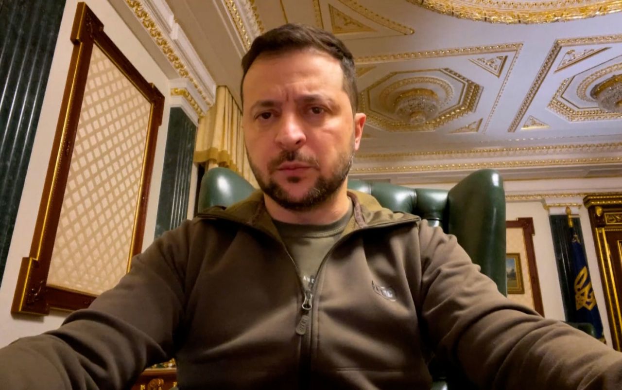 Ukrainian President Volodymyr Zelensky gives his nightly address Friday.
