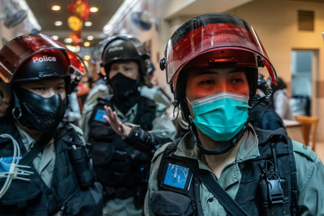 Riot police at the site of a protest in Hong Kong on January 26, 2020.