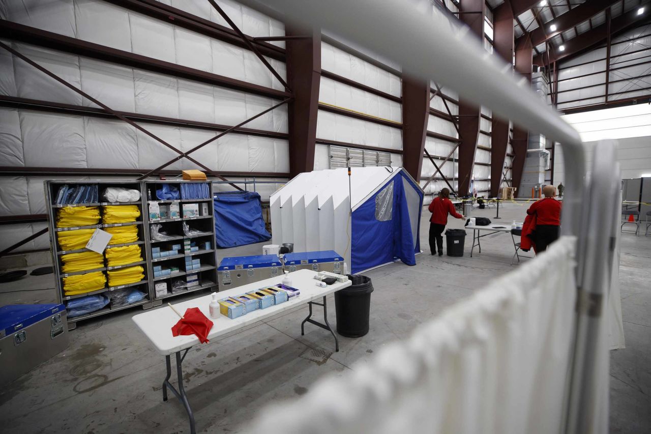 An examination area is set up at a quarantine processing facility in Trenton, Canada on February 6. 