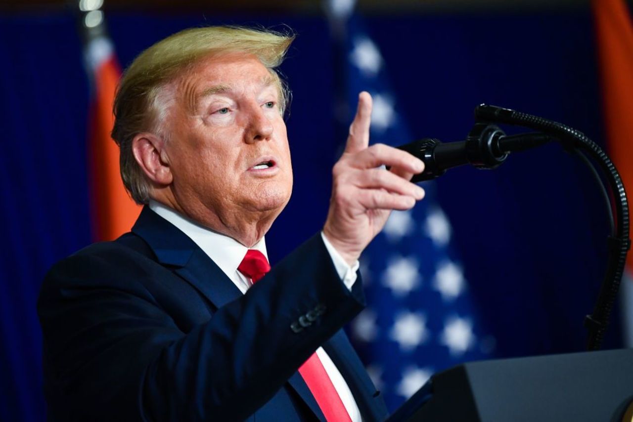 President Donald Trump at a news conference in New Delhi on February 25.