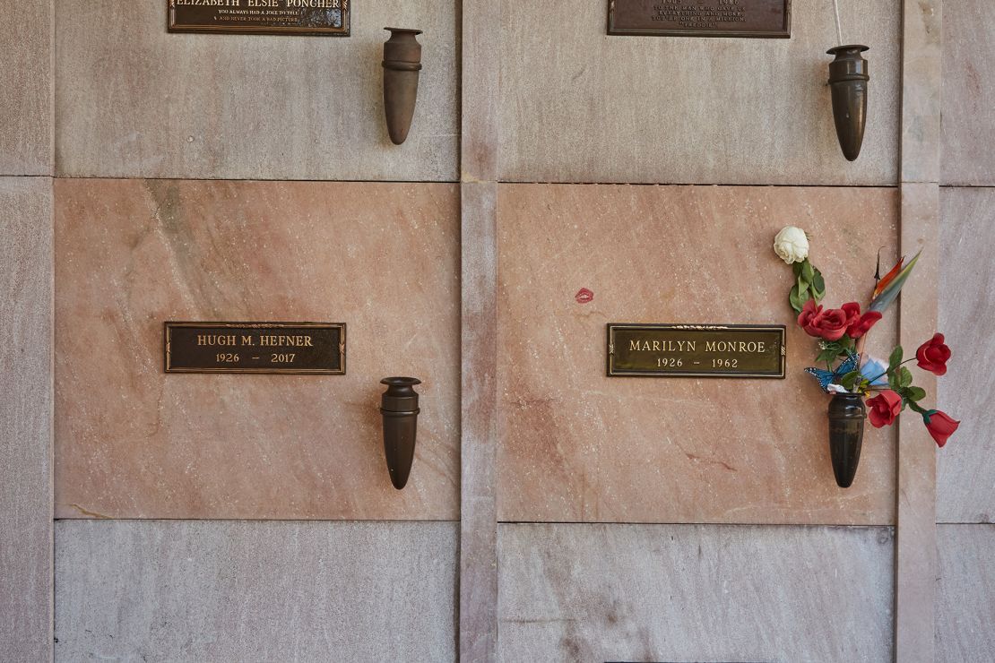 The crypt up for auction is one row above and four spaces to the left of Monroe's spot.