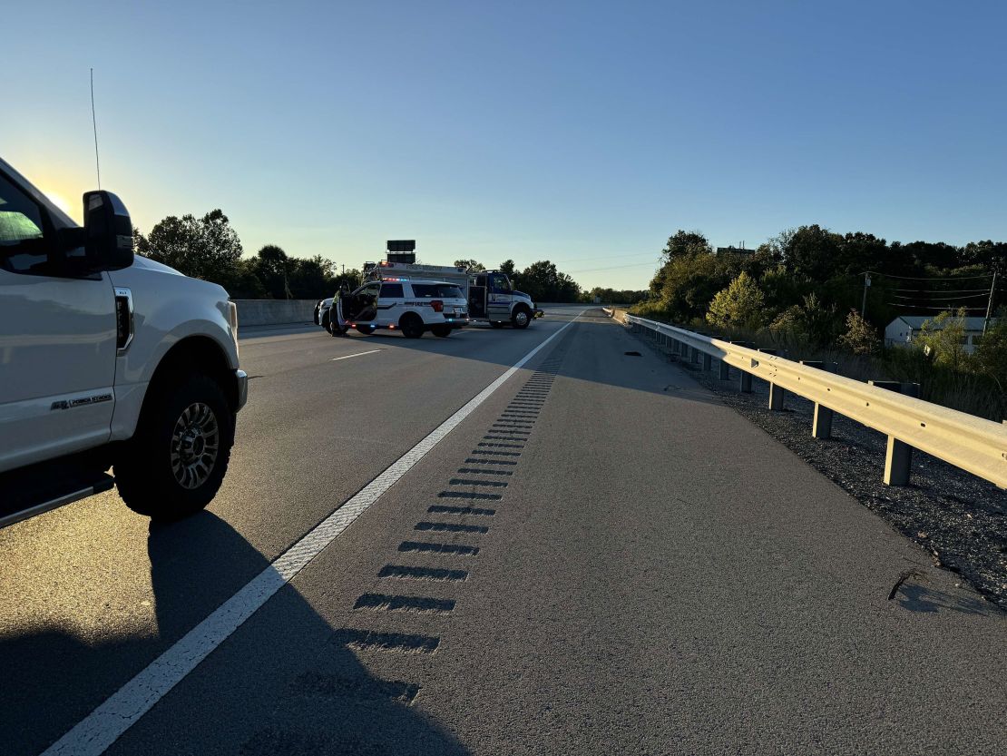 Authorities block traffic on Interstate 75 in Kentucky on Saturday.