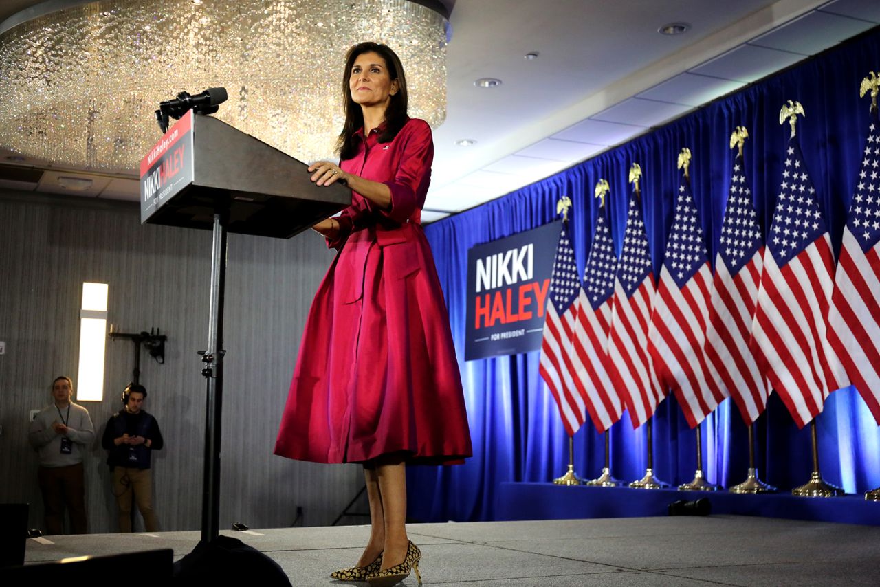 Nikki Haley, former ambassador to the United Nations and 2024 Republican presidential candidate, speaks during a caucus night watch party in West Des Moines, Iowa, on Monday, Jan. 15.