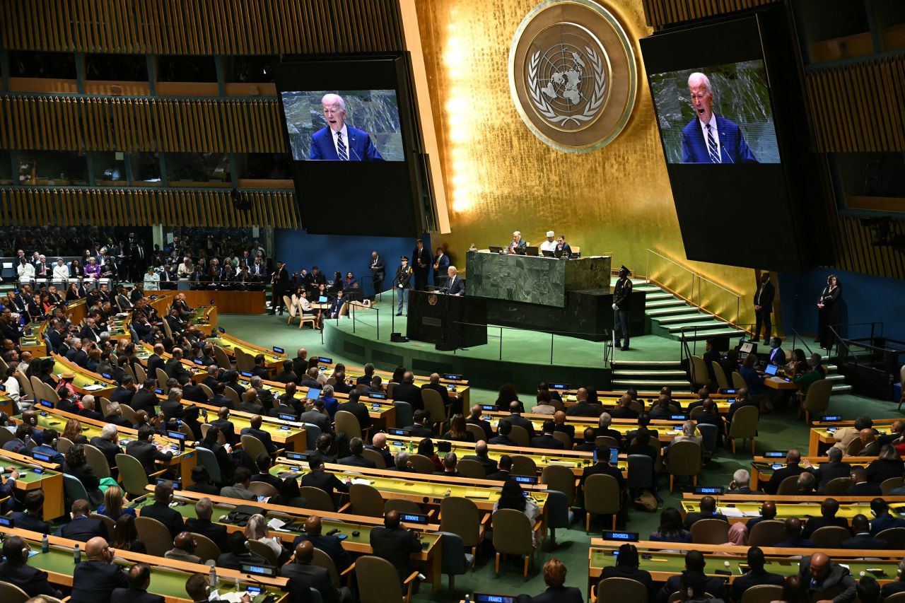 President Joe Biden speaks during the United Nations General Assembly on Tuesday.