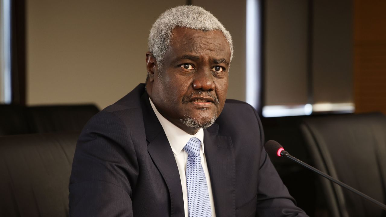 Moussa Faki Mahamat, chairperson of the African Union Commission, attends a ceremony in Ankara, Turkey, on October 1.