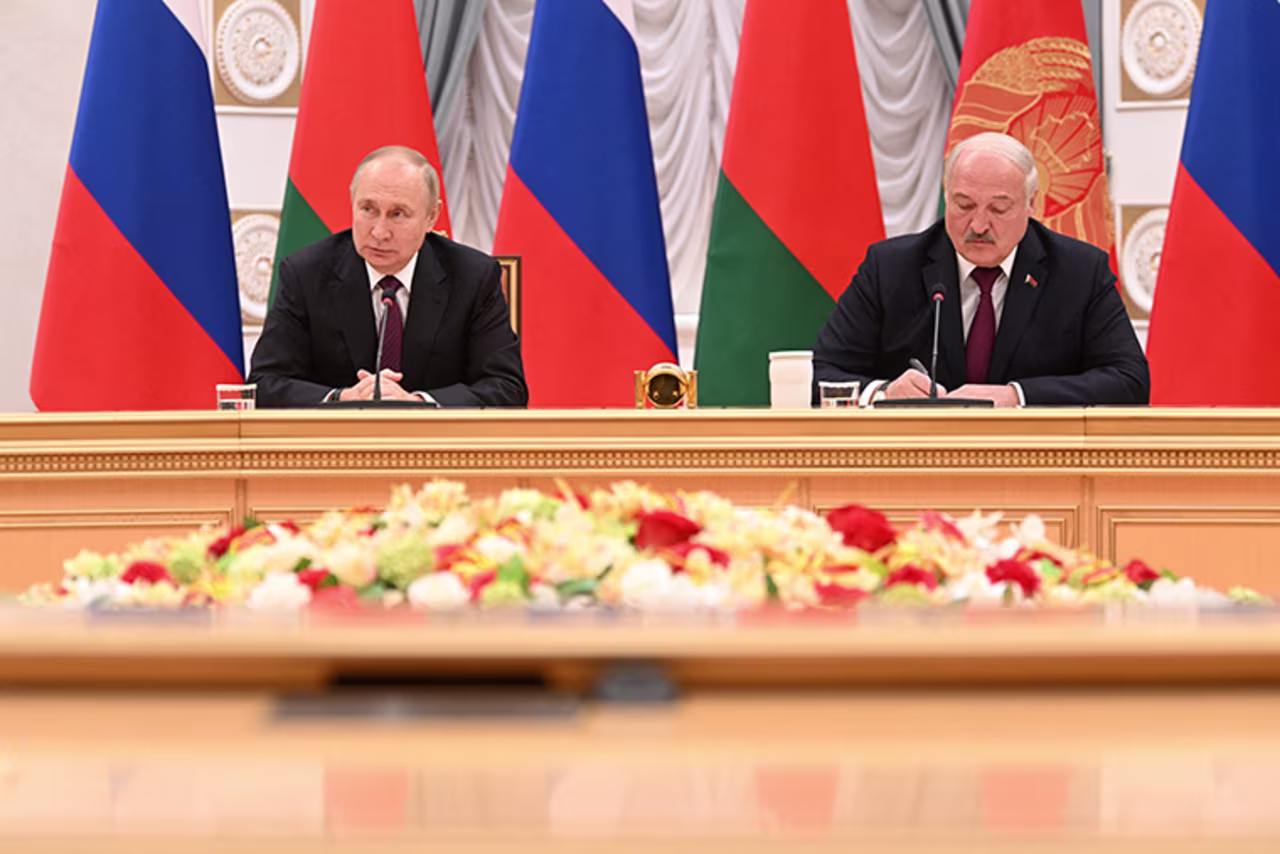 Russian President Vladimir Putin and Belarusian President Alexander Lukashenko attending a meeting in Minsk, Belarus, on December 19. 