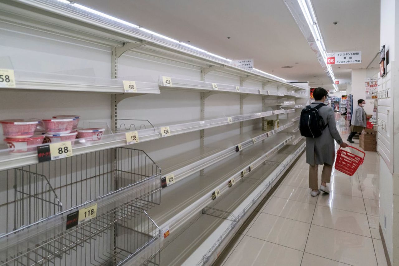 Empty shelves in a supermarket on Thursday in Tokyo, Japan.