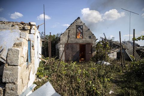 A view of the damaged village located in the border of the Kherson region on October 7.