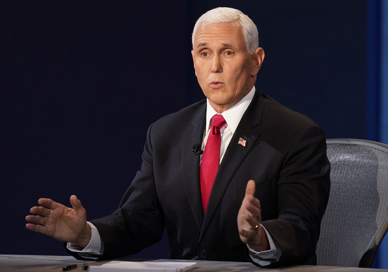 Vice President Mike Pence responds to a question during the vice presidential debate with Democratic vice presidential candidate Sen. Kamala Harris on Wednesday in Salt Lake City. 