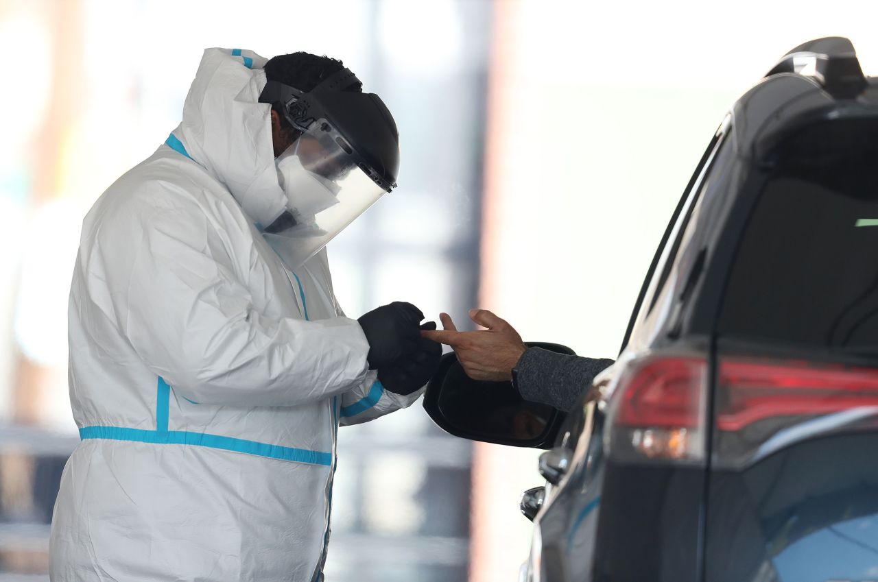 A Covid-19 blood test is administered outside of Delmont Medical Care on April 22, in Franklin Square, New York. 