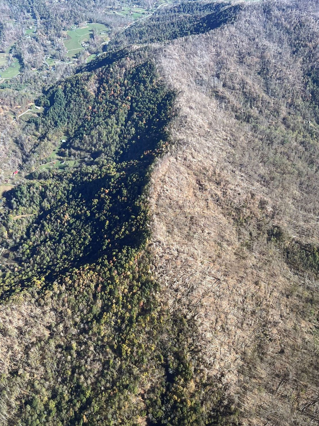 Aerial view of the damage from Hurricane Helene in North Carolina.