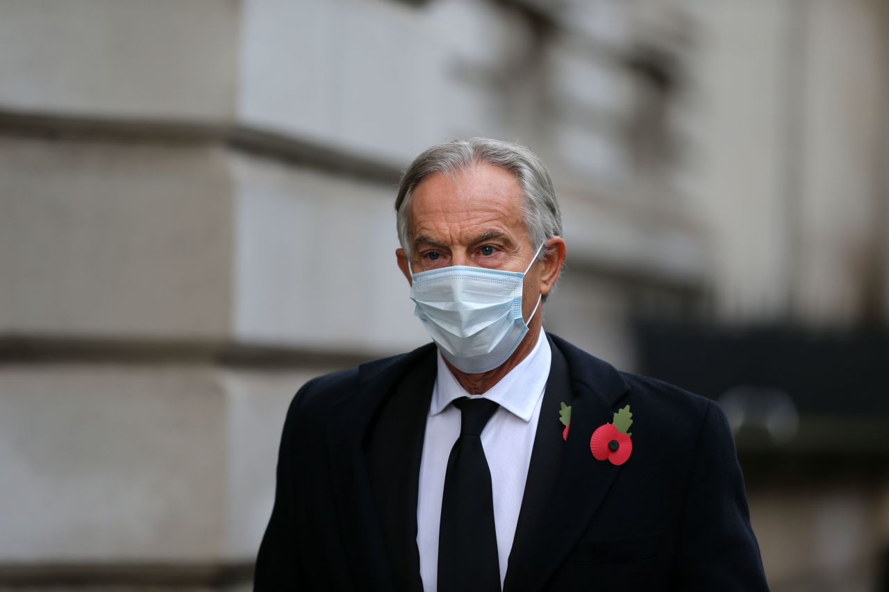 Former UK Prime Minister Tony Blair arrives at Downing Street in London on November 8, 2020.