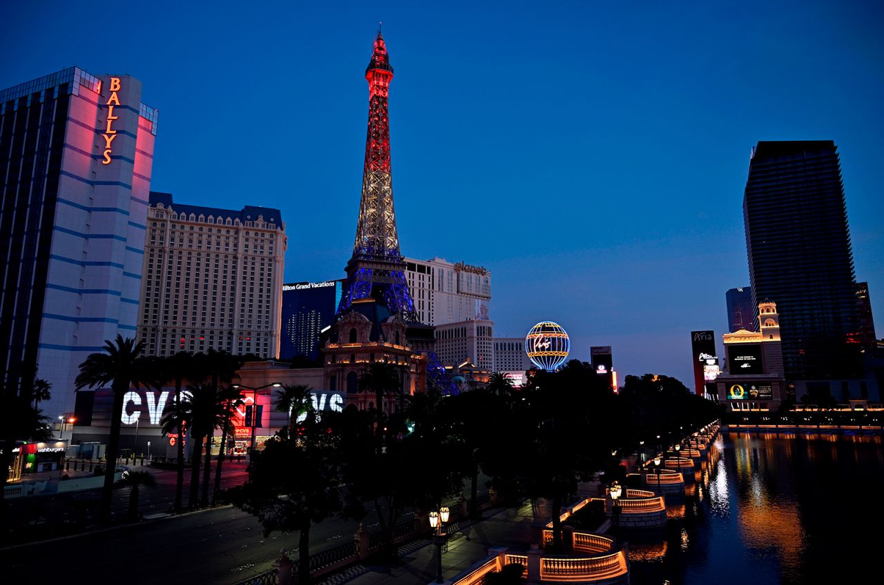 The Las Vegas Strip is seen devoid of traffic on April 27, in Las Vegas, Nevada.