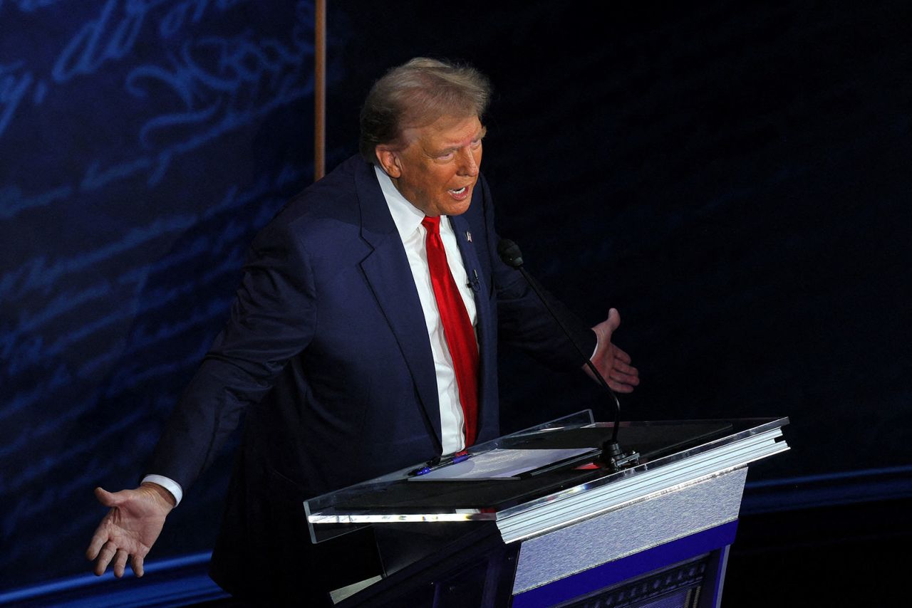 Former President Donald Trump speaks during the debate on Tuesday, September 10, in Philadelphia.