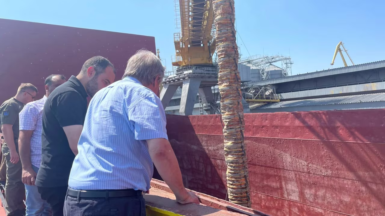 UN Secretary-General Antonio Guterres visits a port in Odesa, Ukraine on August 19. 