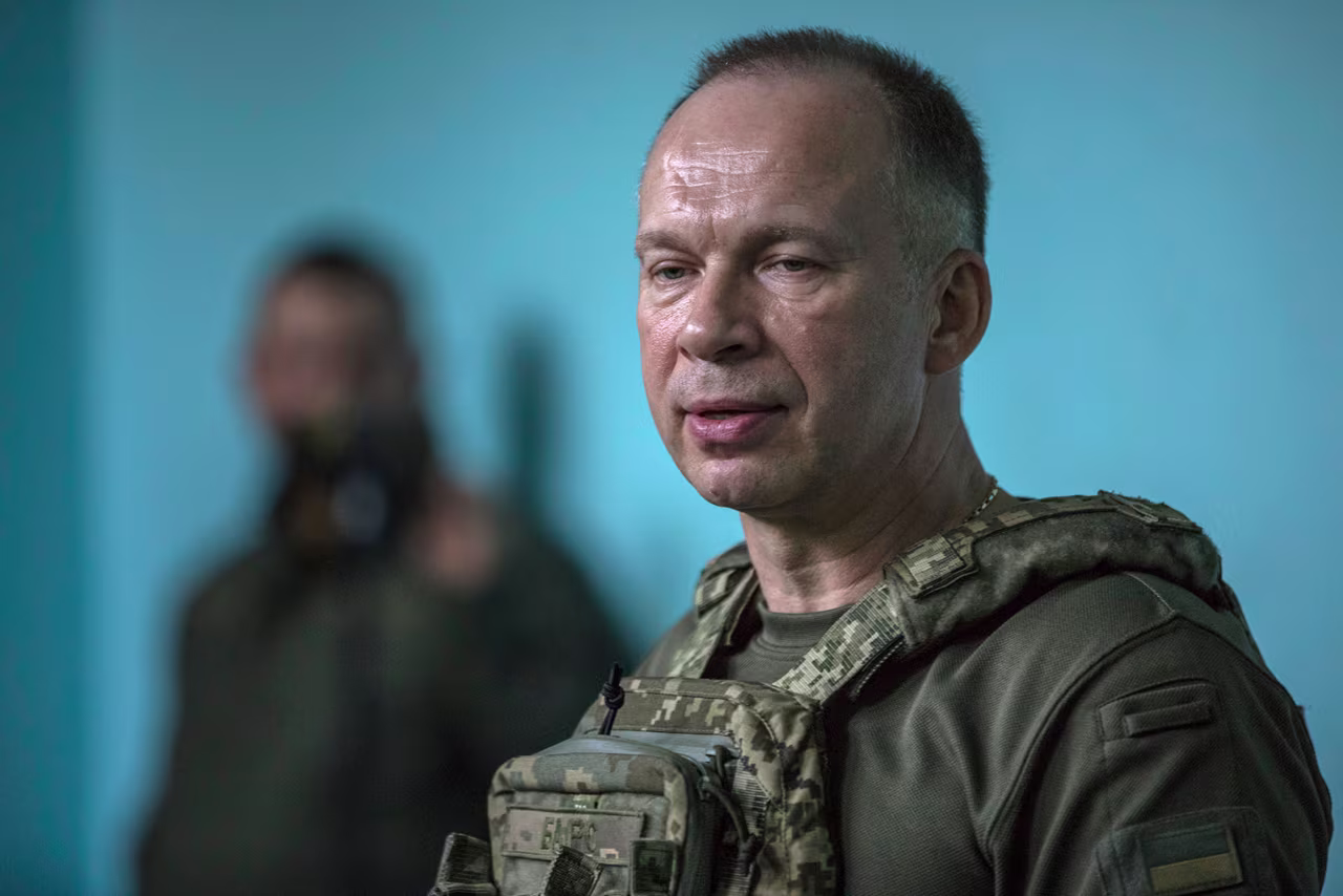 Oleksandr Syrskyi speaks to Ukrainian fighters on July 2, in Donetsk, Ukraine. 