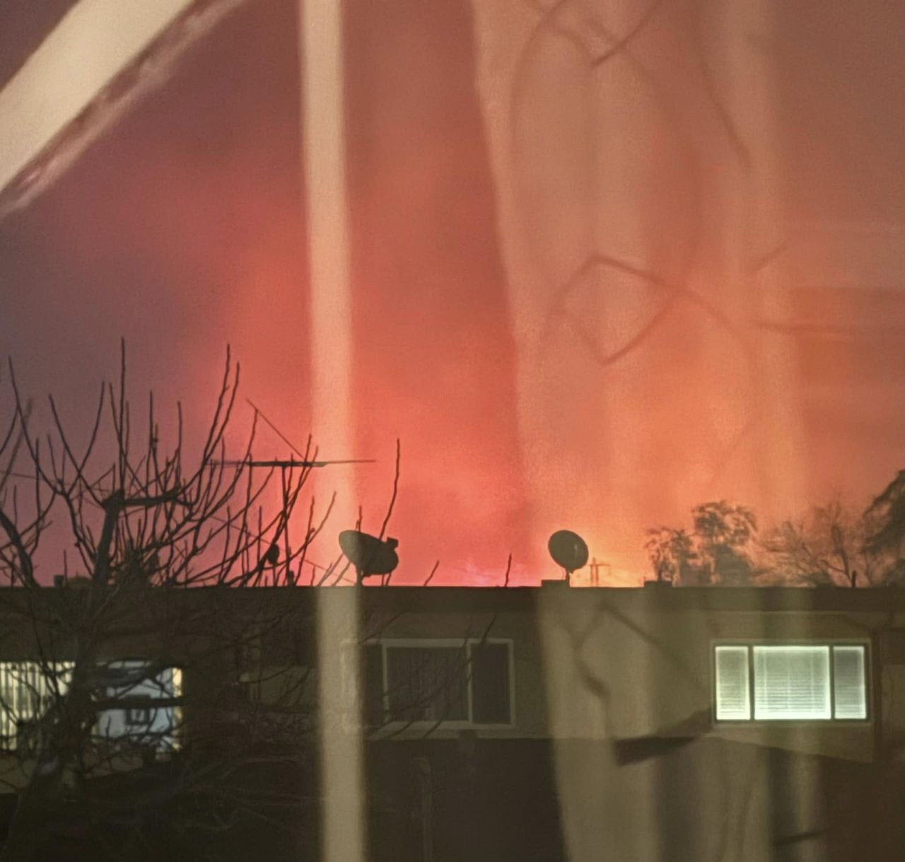 Flames in Pasadena viewed from the home of Bobbie Oliver during the fire.