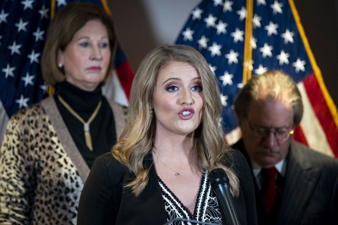 Jenna Ellis, legal adviser to President Donald Trump, speaks during a news conference at the Republican National Committee headquarters in Washington, DC, on Thursday, Nov. 19, 2020. 